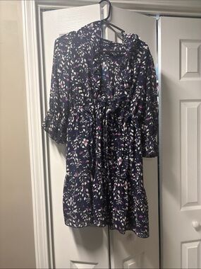 SHEIN Navy Floral Ruffled Midi Dress